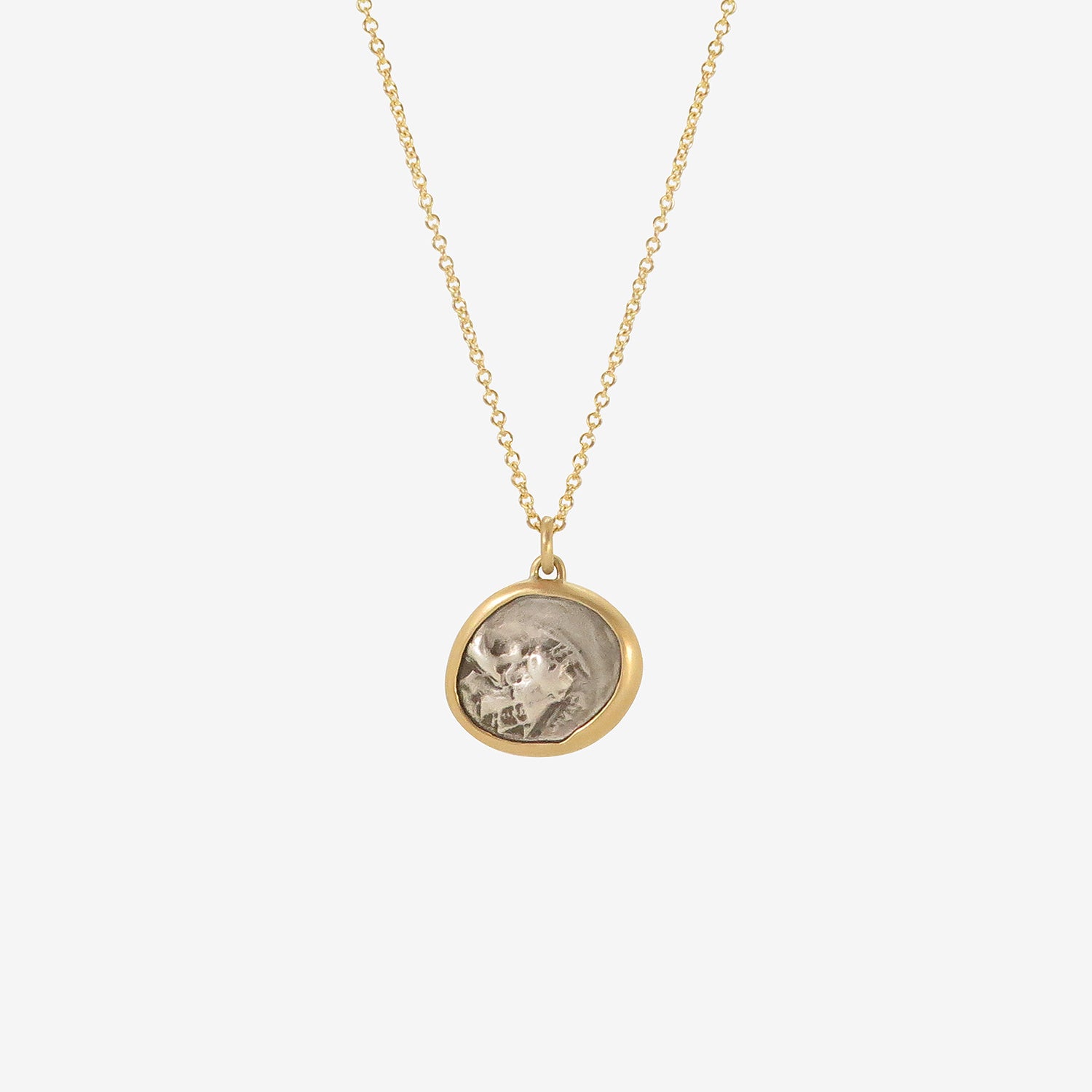 LOLA BROOKS 18K & SILVER ANCIENT GREEK COIN PENDANT WITH HERCULES / ATHENA, 380-281 BC