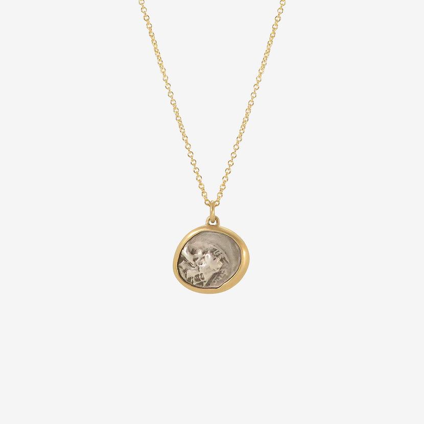 LOLA BROOKS 18K & SILVER ANCIENT GREEK COIN PENDANT WITH HERCULES / ATHENA, 380-281 BC