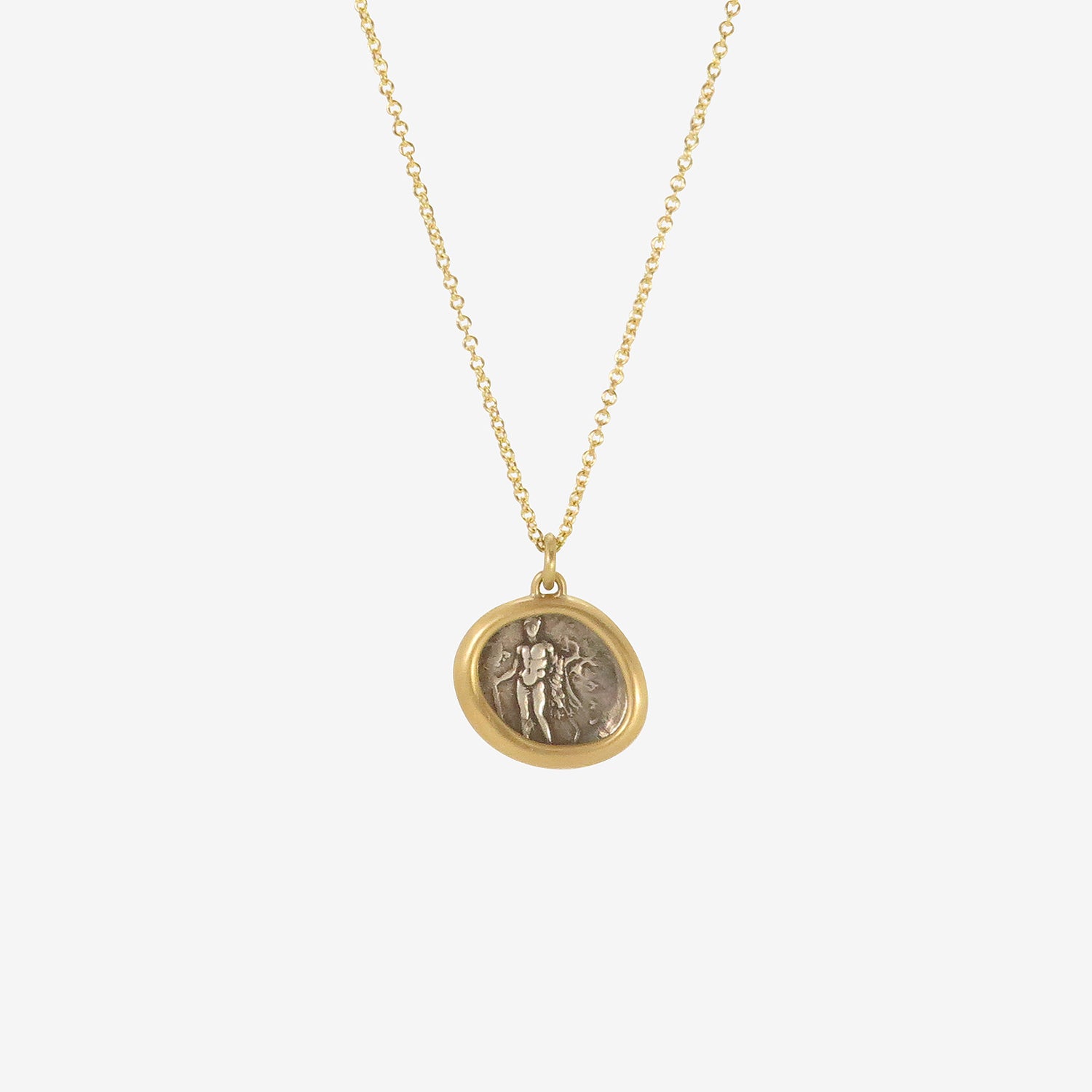 LOLA BROOKS 18K & SILVER ANCIENT GREEK COIN PENDANT WITH HERCULES / ATHENA, 380-281 BC