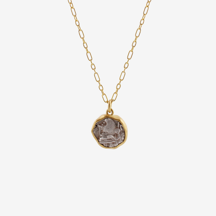 LOLA BROOKS 22K & SILVER ANCIENT GREEK COIN PENDANT WITH OWL / ATHENA, 253-294 BC