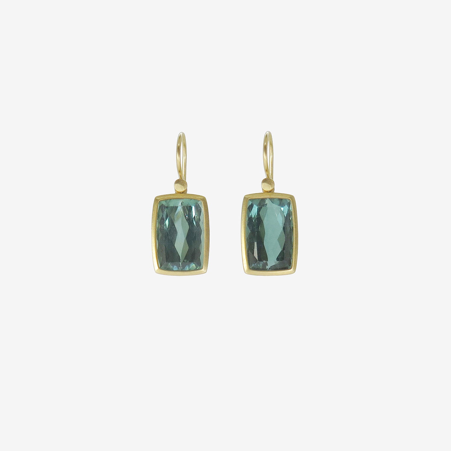 LOLA BROOKS 18K & FACETED CUSHION BLUE GREEN TOURMALINE EARRINGS, 17.57CT
