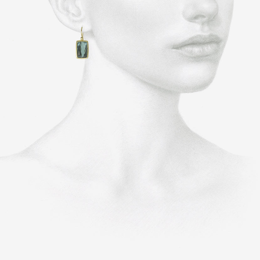 LOLA BROOKS 18K & FACETED CUSHION BLUE GREEN TOURMALINE EARRINGS, 17.57CT