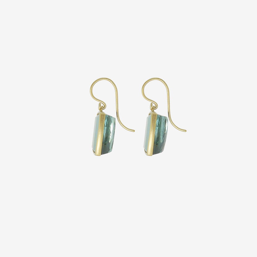 LOLA BROOKS 18K & FACETED CUSHION BLUE GREEN TOURMALINE EARRINGS, 17.57CT