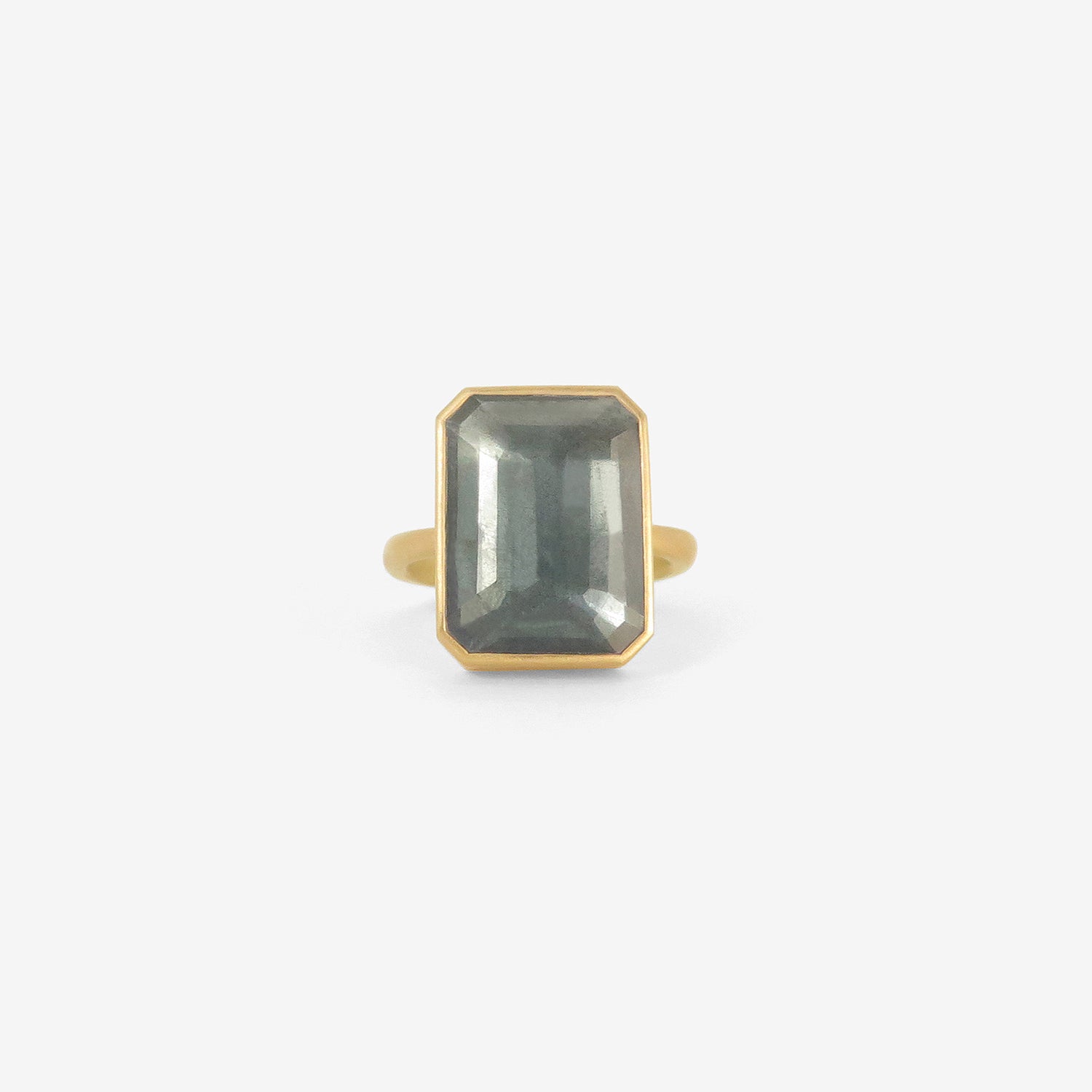 LOLA BROOKS 18K & EMERALD-CUT MOSS AQUAMARINE RING, 9.02CT