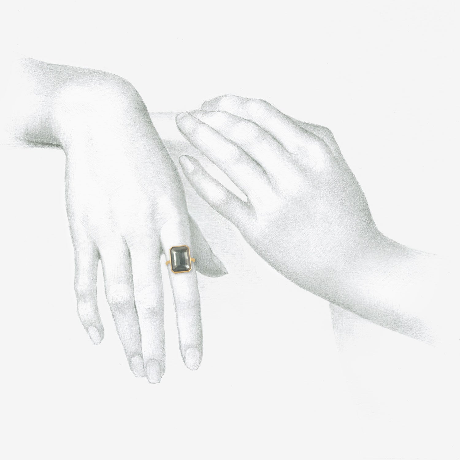 LOLA BROOKS 18K & EMERALD-CUT MOSS AQUAMARINE RING, 9.02CT