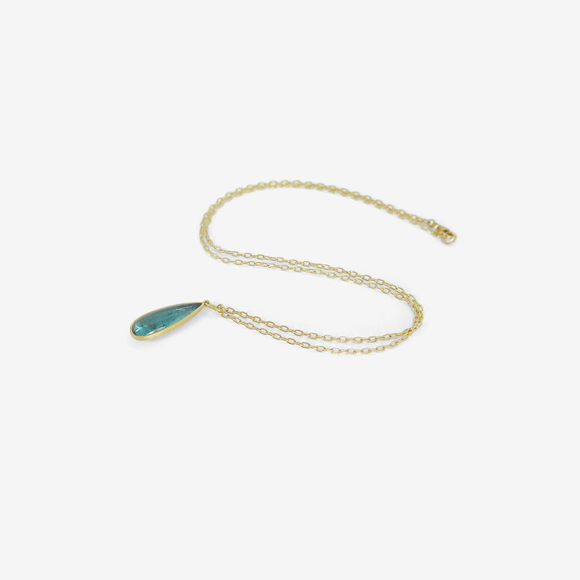 LOLA BROOKS 18K & LONG TEARDROP-SHAPED BLUE GREEN TOURMALINE PENDANT, 4.26CT