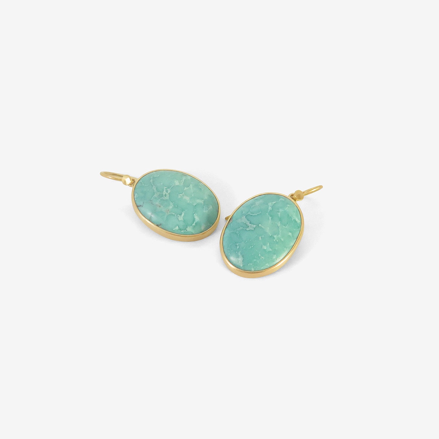 LOLA BROOKS 18K & OVAL TIBETAN TURQUOISE DROP EARRINGS, 19.89CT