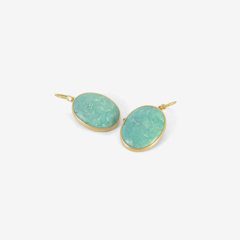 LOLA BROOKS 18K & OVAL TIBETAN TURQUOISE DROP EARRINGS, 19.89CT