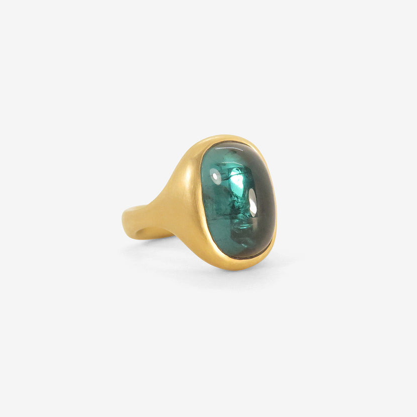 LOLA BROOKS 18K & OVAL BLUE GREEN TOURMALINE CAST RING, 13.71CT