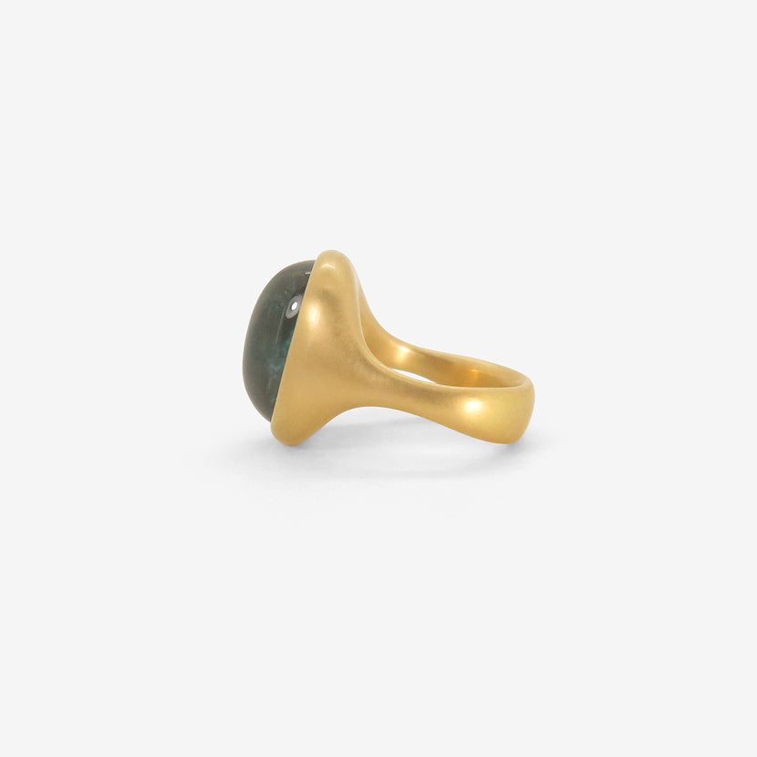 LOLA BROOKS 18K & OVAL BLUE GREEN TOURMALINE CAST RING, 13.71CT