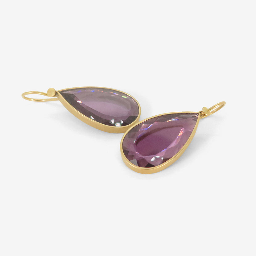 LOLA BROOKS 18K & PEAR-SHAPED VIOLET TOURMALINE SEQUIN DROP EARRINGS, 11.73CT