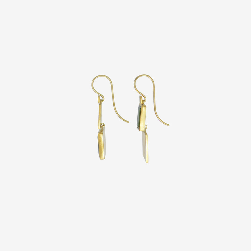 LOLA BROOKS 22K & RECTANGULAR GREEN TOURMALINE KLIMT DOUBLE DROP EARRINGS, 2.43CT