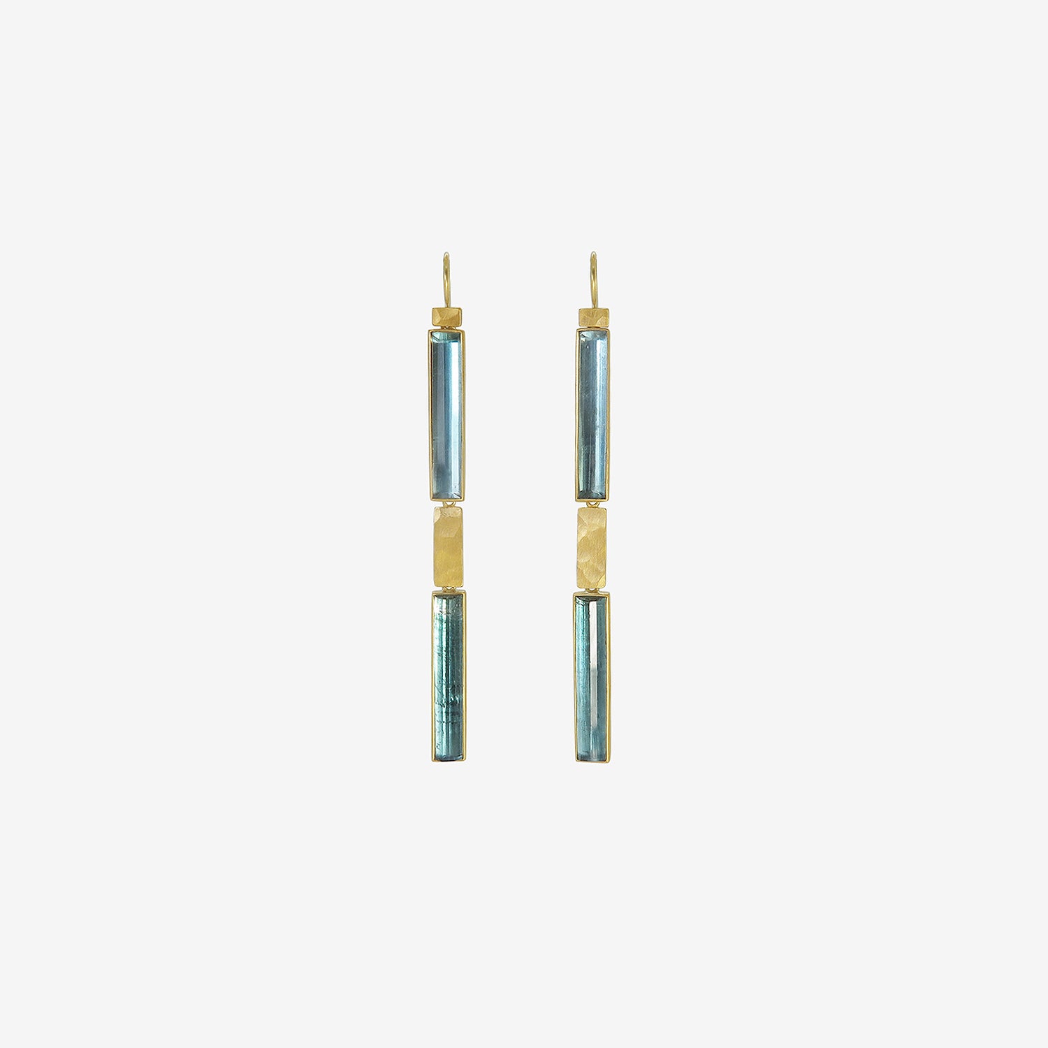 LOLA BROOKS 22K & RECTANGULAR BLUE TOURMALINE KLIMT STREAMER EARRINGS, 16.07CT