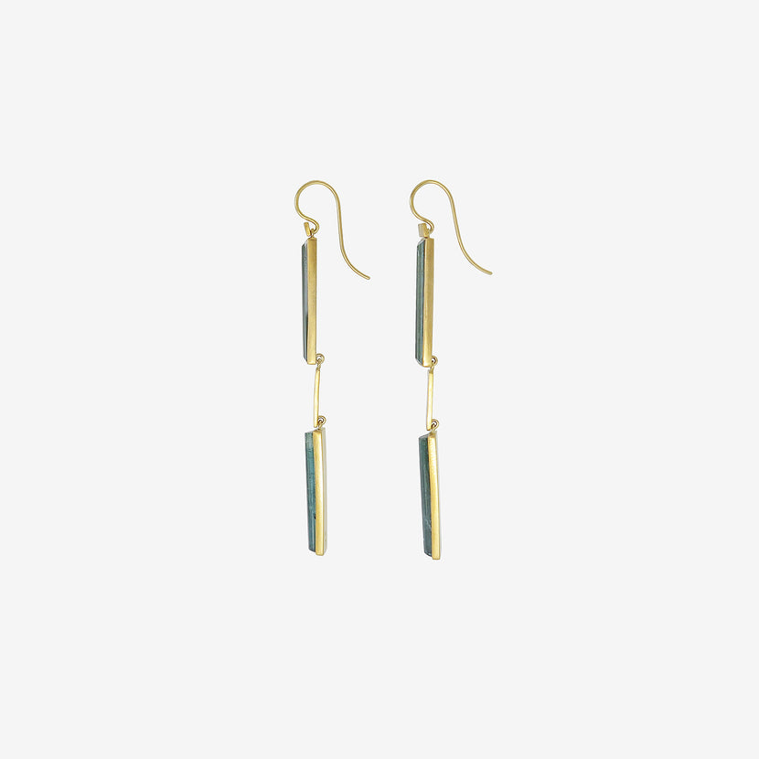 LOLA BROOKS 22K & RECTANGULAR BLUE TOURMALINE KLIMT STREAMER EARRINGS, 16.07CT