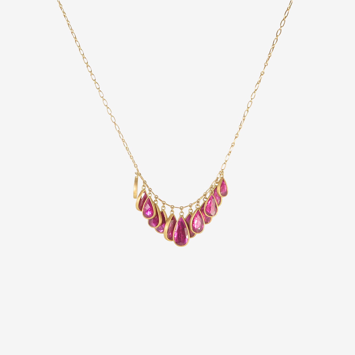 LOLA BROOKS 22K & RUBY TASSEL FRINGE NECKLACE, 8.68CT