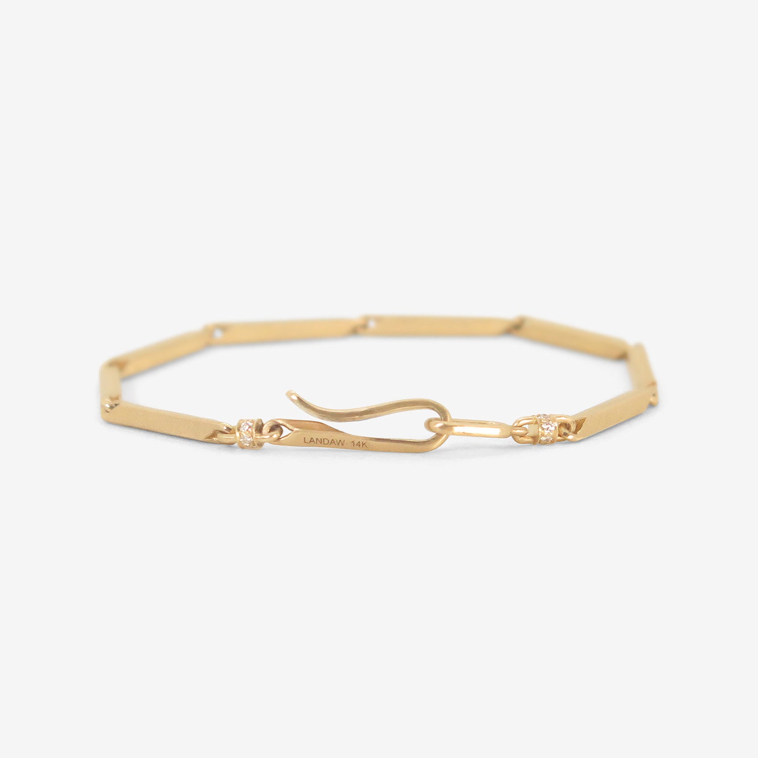 NICOLE LANDAW 14K HEAVYWEIGHT FOB CHAIN BRACELET WITH DIAMOND RONDELLES, .25CT