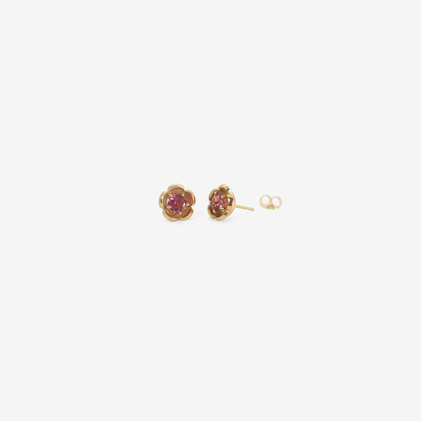 NICOLE LANDAW 14K & PINK TOURMALINE ENCASED FLOWER STUDS