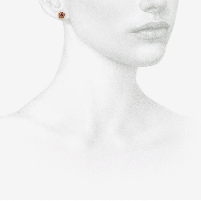 NICOLE LANDAW 14K & PINK TOURMALINE ENCASED FLOWER STUDS