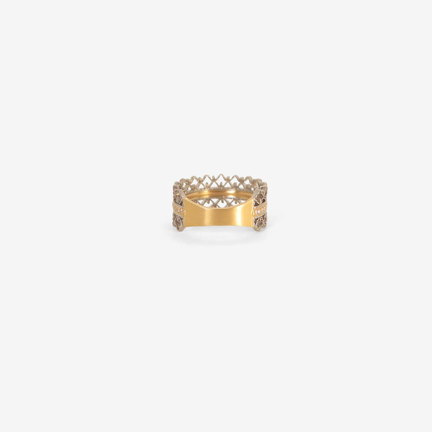 NIKOLLE RADI 18K & PLATINUM BROCADE RING WITH WHITE DIAMOND PAVÉ