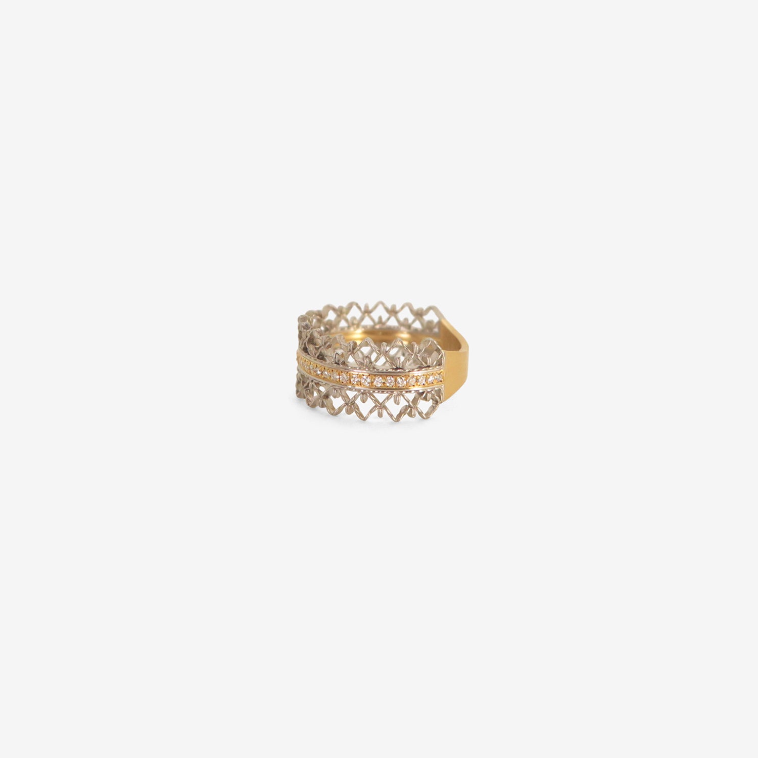NIKOLLE RADI 18K & PLATINUM BROCADE RING WITH WHITE DIAMOND PAVÉ