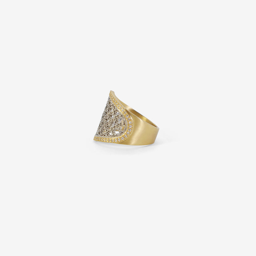 NIKOLLE RADI 18K & PLATINUM CORSET RING WITH WHITE PAVÉ DIAMONDS