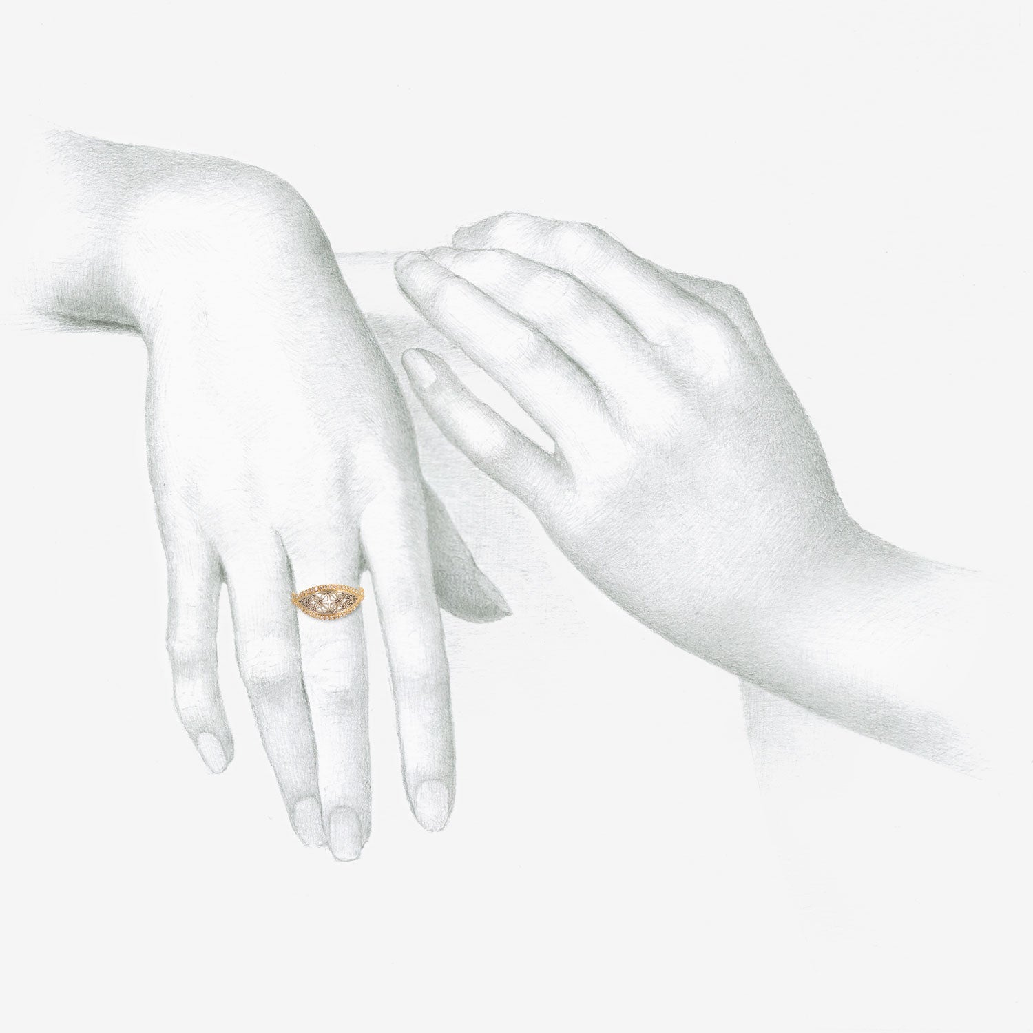 NIKOLLE RADI 18K & PLATINUM MARQUIS RING WITH WHITE DIAMOND PAVÉ