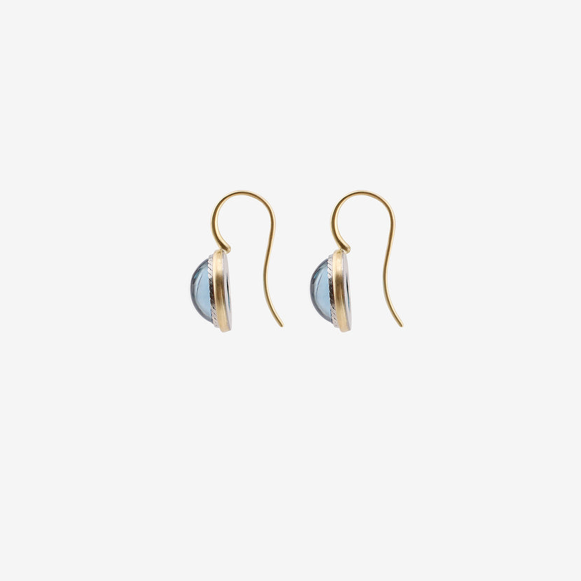 NIKOLLE RADI 18K & ROUND BLUE TOPAZ EARRINGS WITH PLATINUM BEZEL