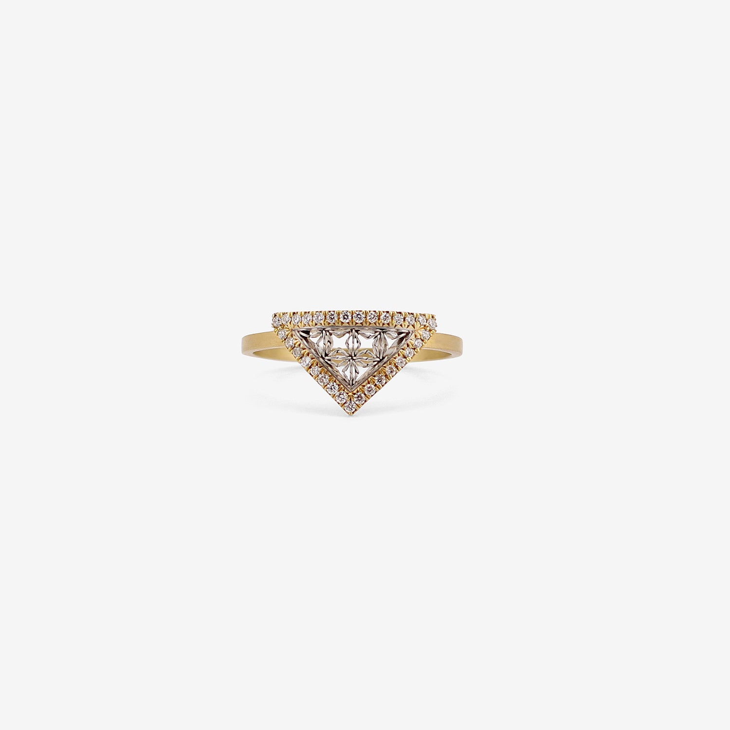 NIKOLLE RADI 18K & PLATINUM SMALL TRIANGLE RING WITH WHITE DIAMONDS