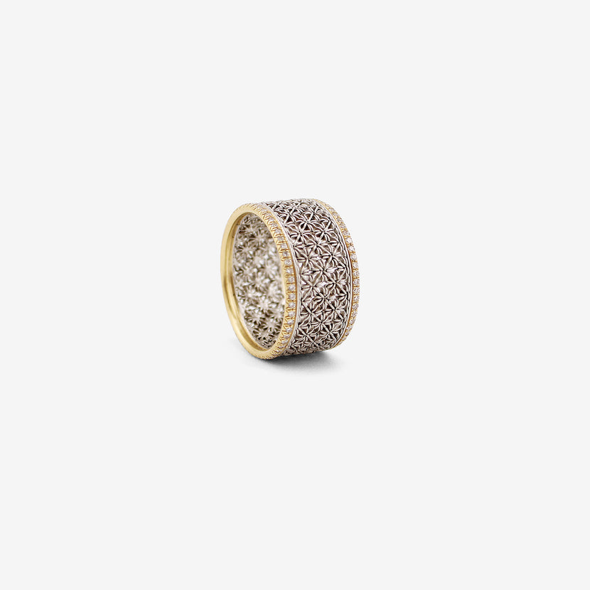 NIKOLLE RADI PLATINUM & 18K WIDE DAMASK BAND WITH MICRO-PAVE DIAMONDS