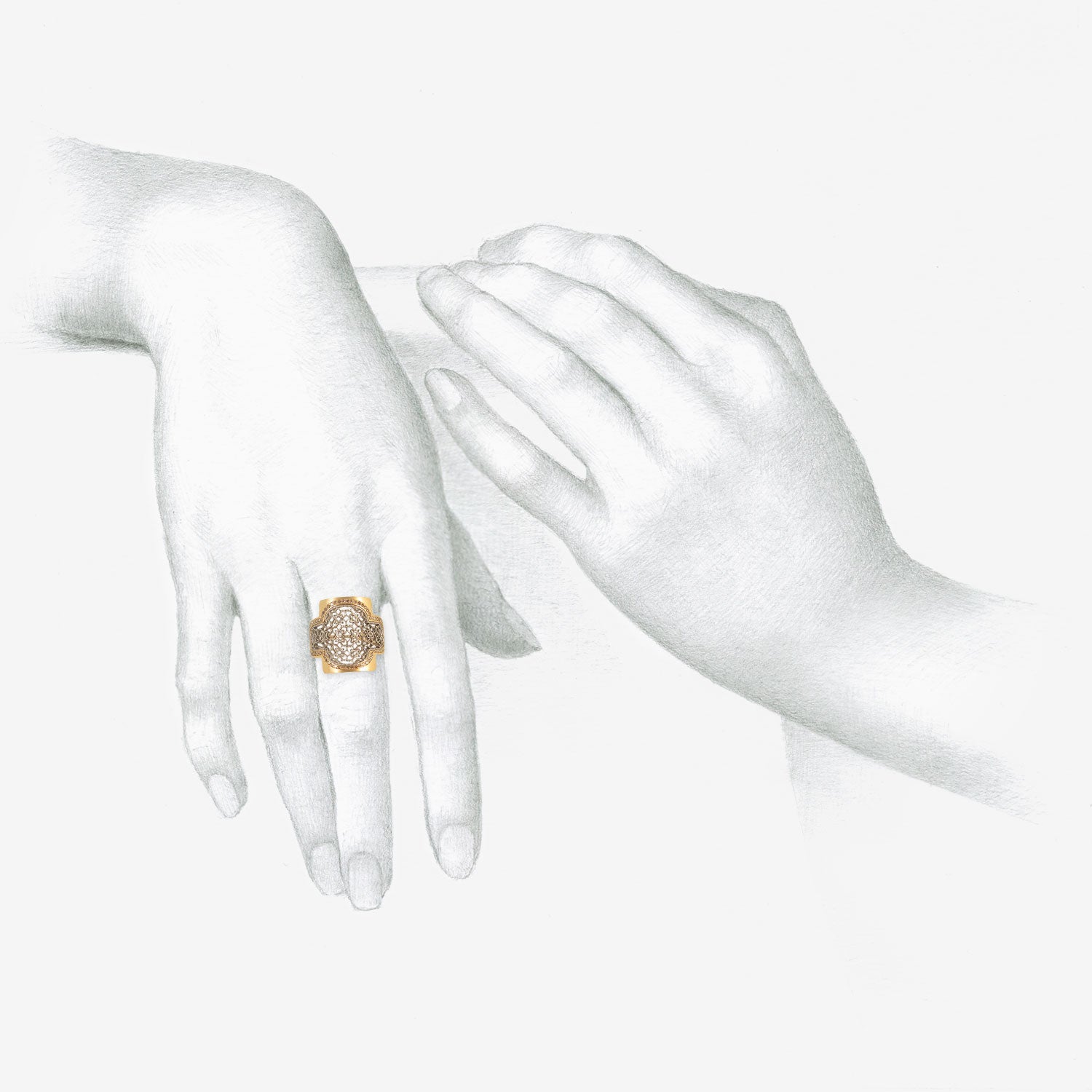 NIKOLLE RADI 18K & PLATINUM LACY RING WITH CHAMPAGNE DIAMOND PAVÉ