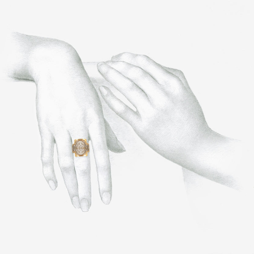 NIKOLLE RADI 18K & PLATINUM LACY RING WITH CHAMPAGNE DIAMOND PAVÉ