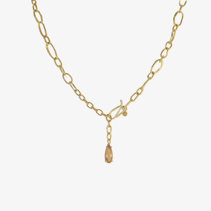 ROSANNE PUGLIESE 22K RANDOM LINK CHAIN WITH EMERALD-CUT GREEN BERYL PENDANT & TOPAZ DETAIL