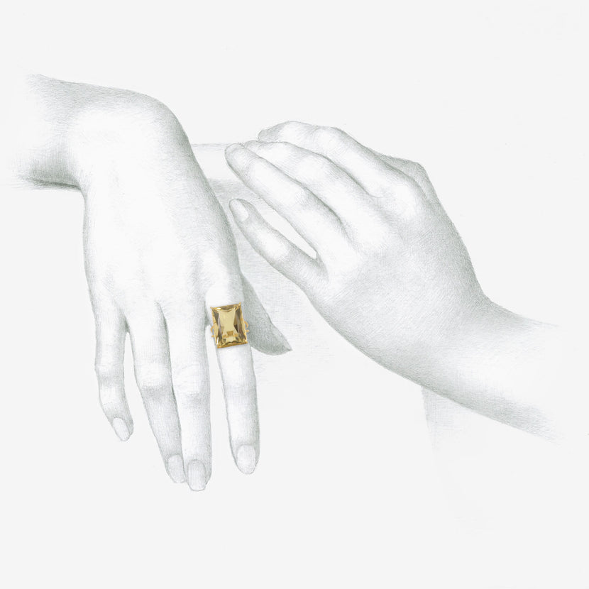 ROSANNE PUGLIESE 18K & LARGE RECTANGULAR CHAMPAGNE CITRINE RING, 11.5CT