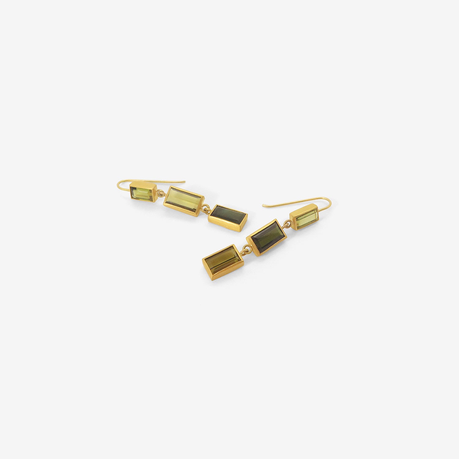 ROSANNE PUGLIESE 22K & EMERALD-CUT GREEN TOURMALINE TRIPLE DROP EARRINGS