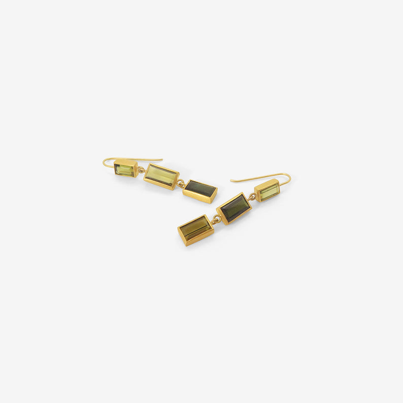 ROSANNE PUGLIESE 22K & EMERALD-CUT GREEN TOURMALINE TRIPLE DROP EARRINGS