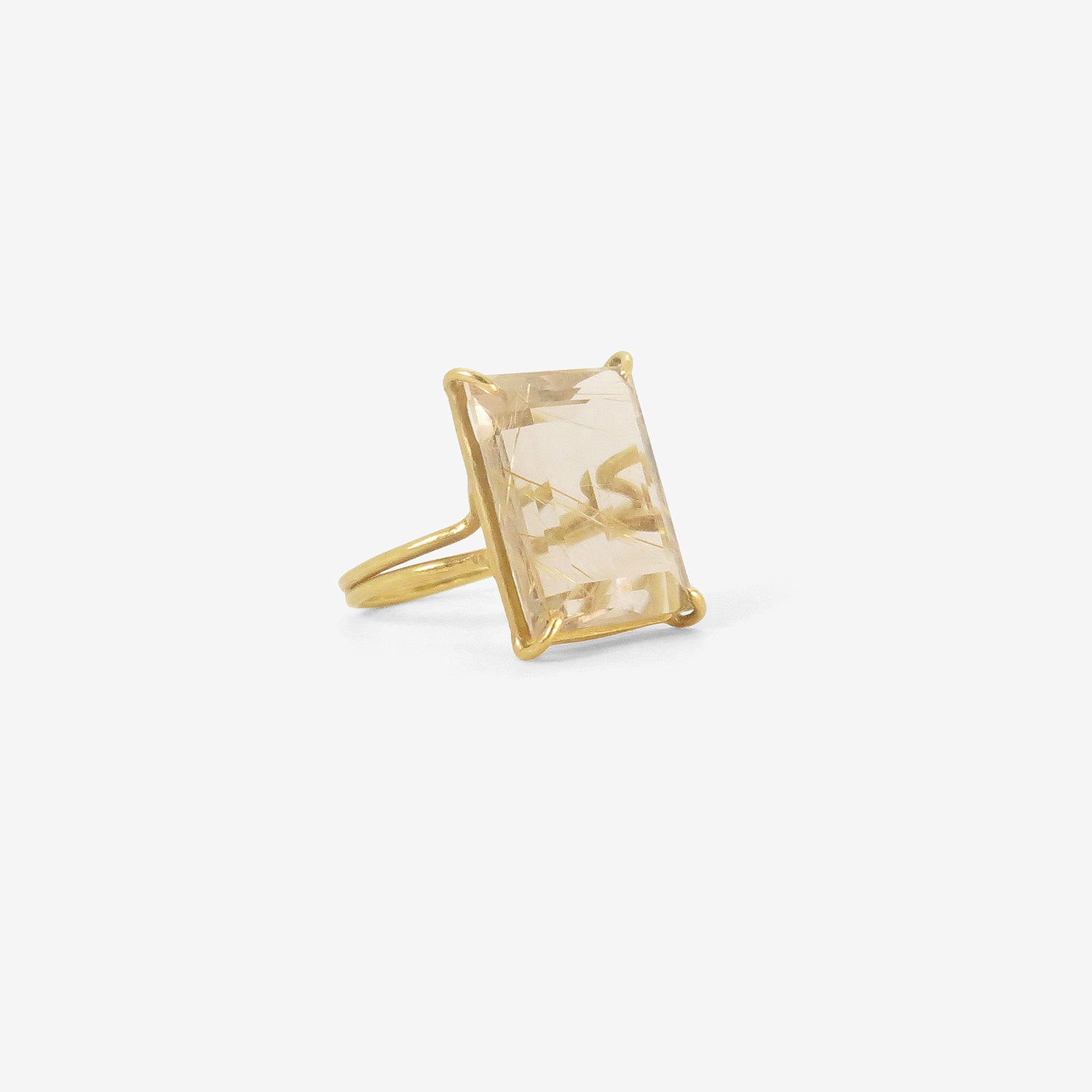 ROSANNE PUGLIESE 18K & EMERALD-CUT RUTILATED QUARTZ RING