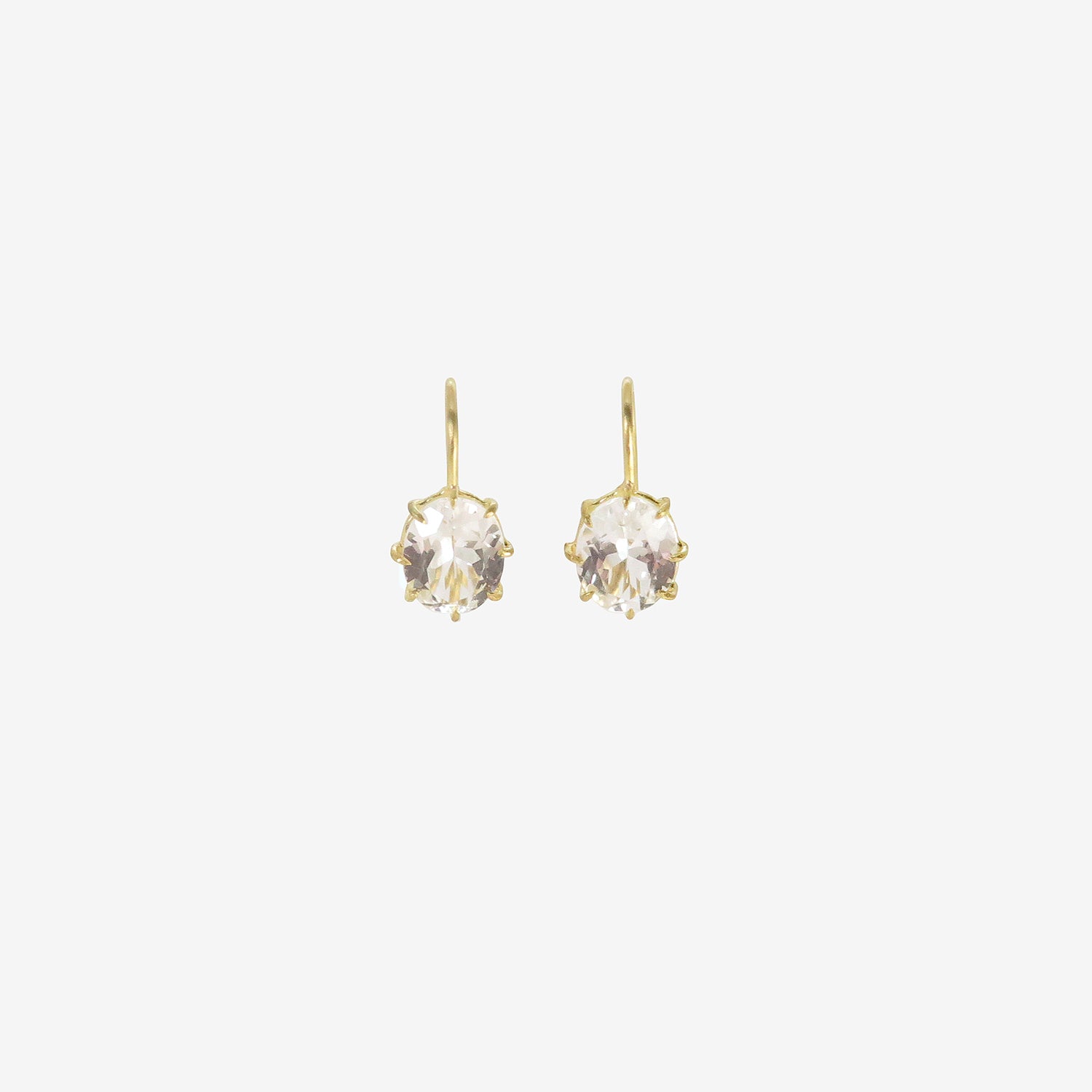 ROSANNE PUGLIESE 18K & FACETED OVAL WHITE TOPAZ NORTH/SOUTH DROP EARRINGS