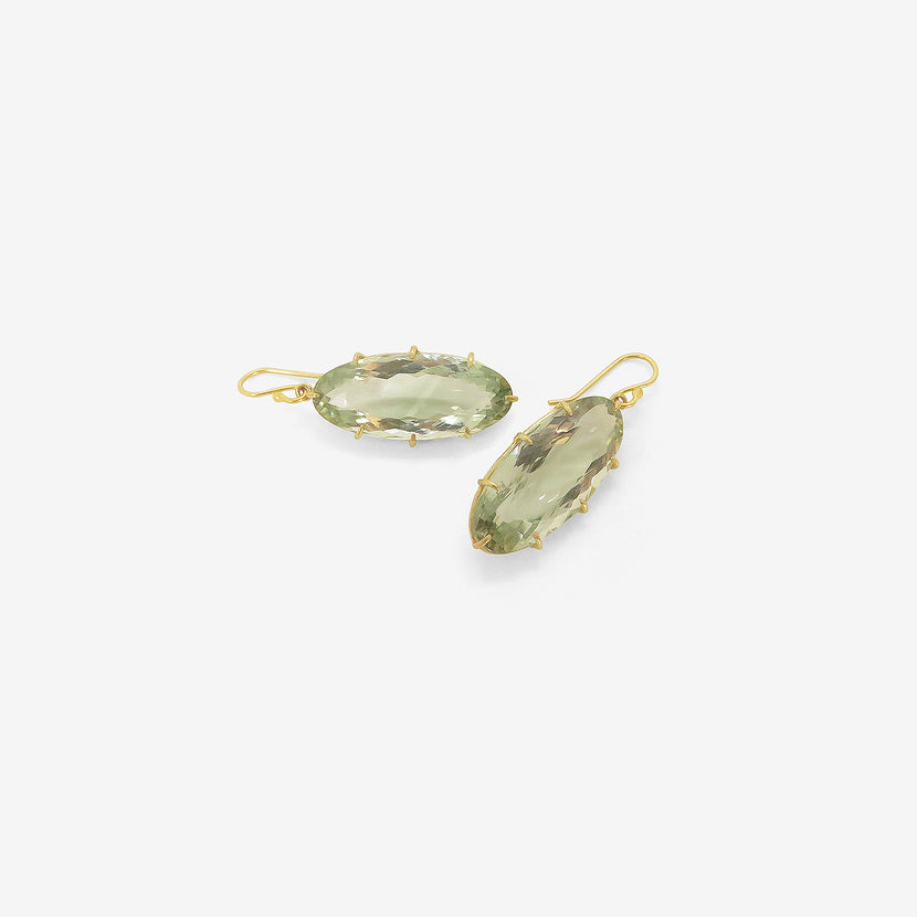 ROSANNE PUGLIESE 18K & ELONGATED FACETED OVAL GREEN AMETHYST EARRINGS