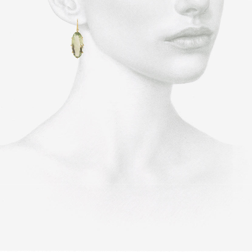ROSANNE PUGLIESE 18K & ELONGATED FACETED OVAL GREEN AMETHYST EARRINGS