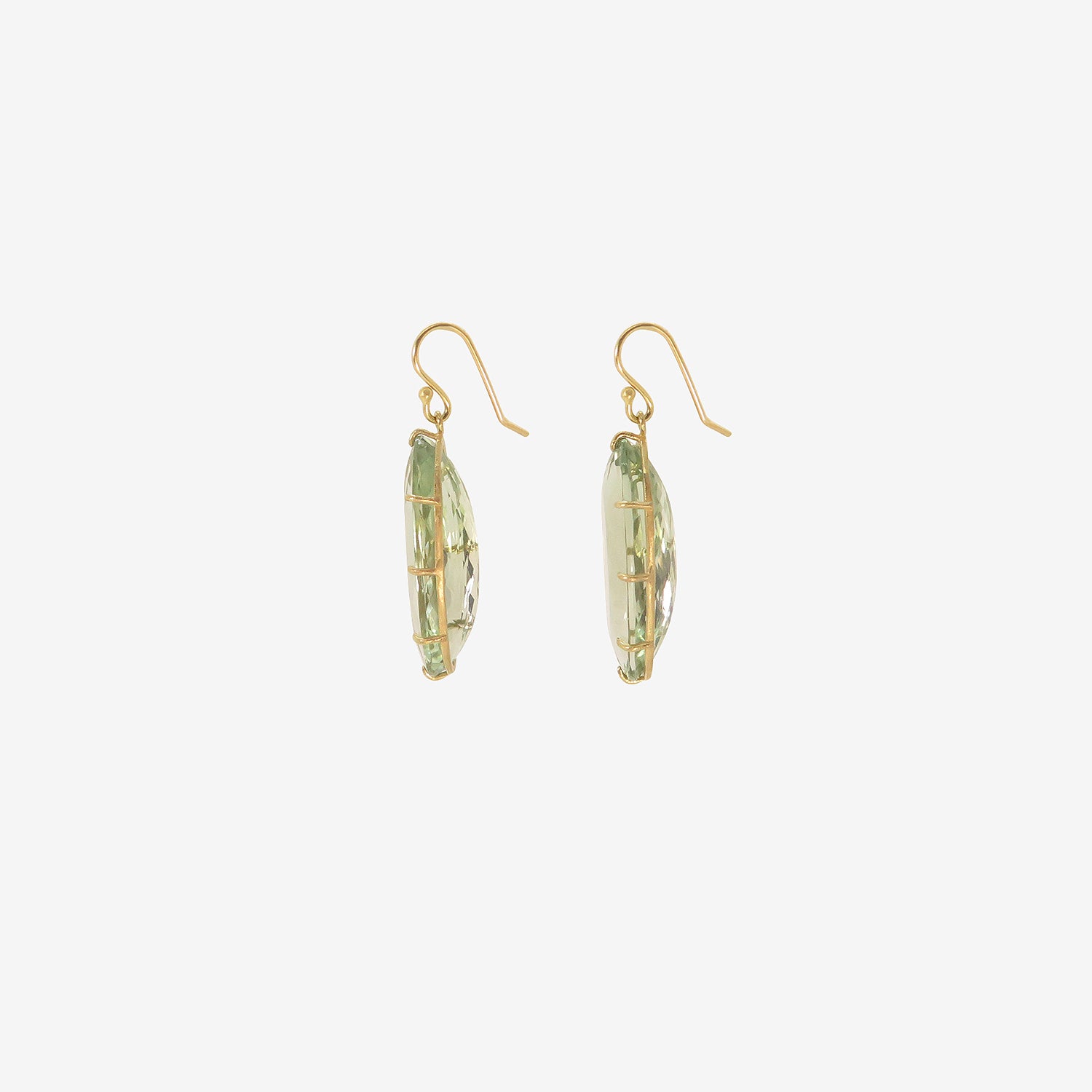 ROSANNE PUGLIESE 18K & ELONGATED FACETED OVAL GREEN AMETHYST EARRINGS