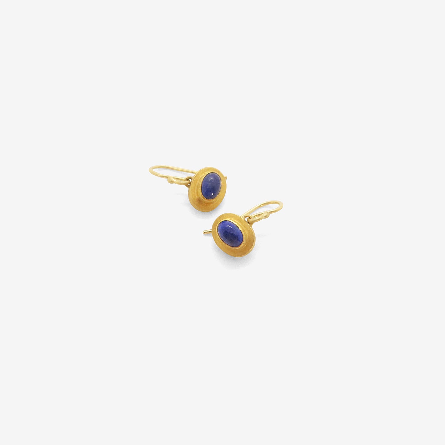 ROSANNE PUGLIESE 22K & LAPIS DOUBLE BEZEL OVAL DROP EARRINGS