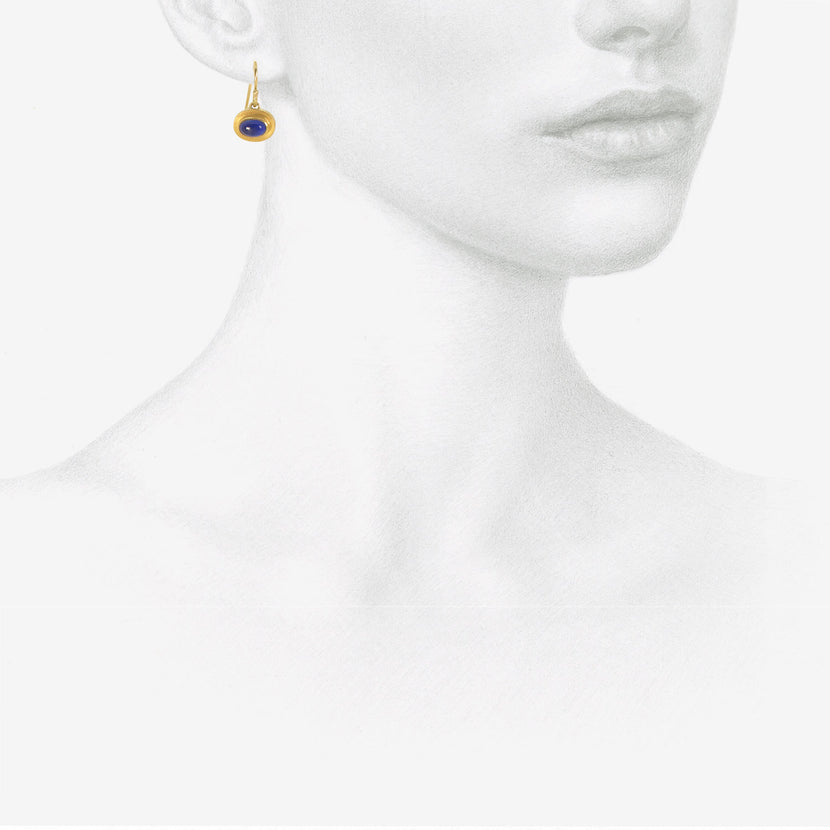 ROSANNE PUGLIESE 22K & LAPIS DOUBLE BEZEL OVAL DROP EARRINGS