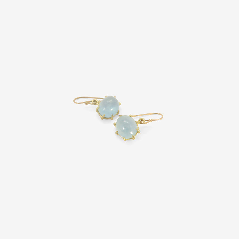 ROSANNE PUGLIESE 18K & OVAL AQUAMARINE CABOCHON EAST/WEST EARRINGS