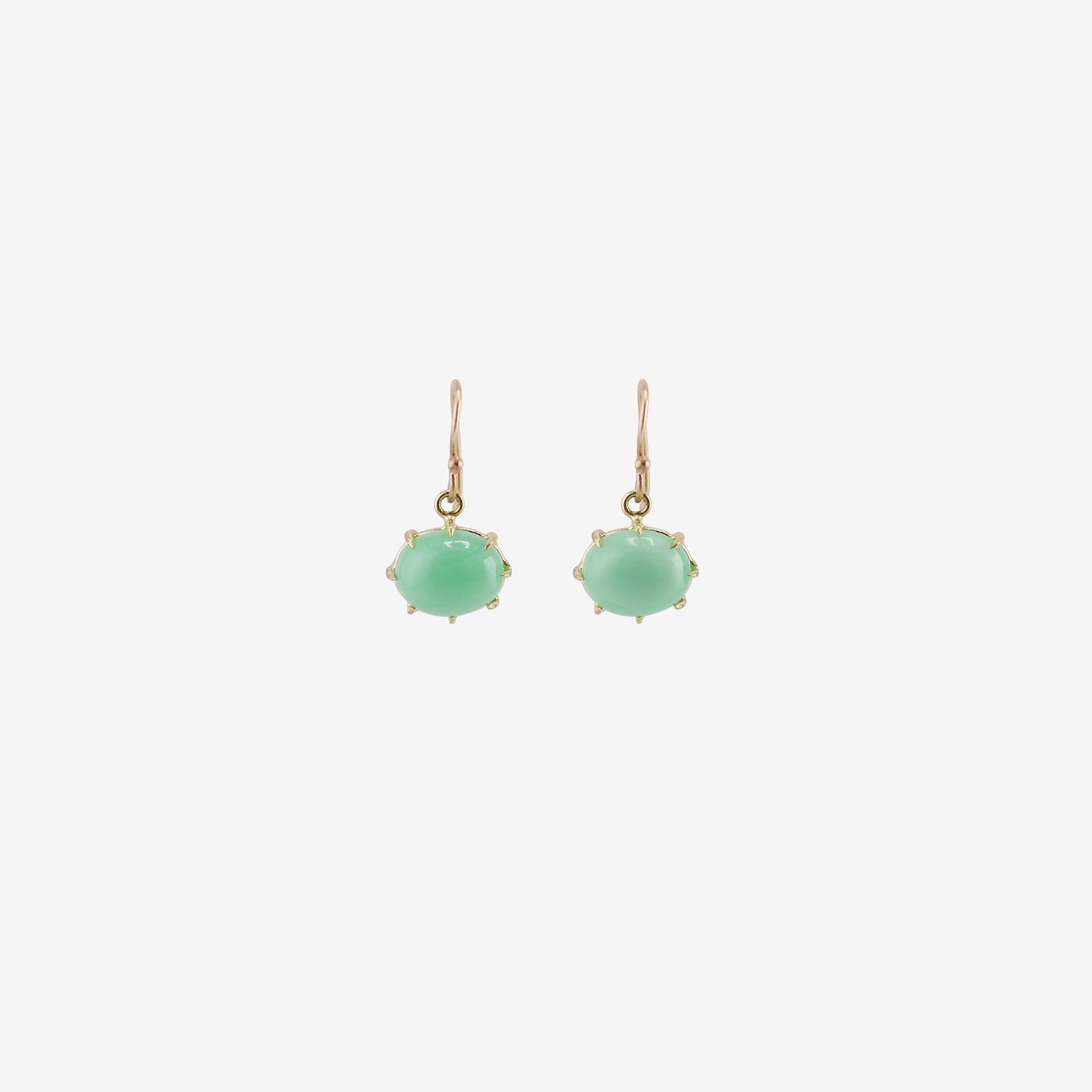 ROSANNE PUGLIESE 18K & OVAL CHRYSOPRASE CABOCHON EAST/WEST EARRINGS