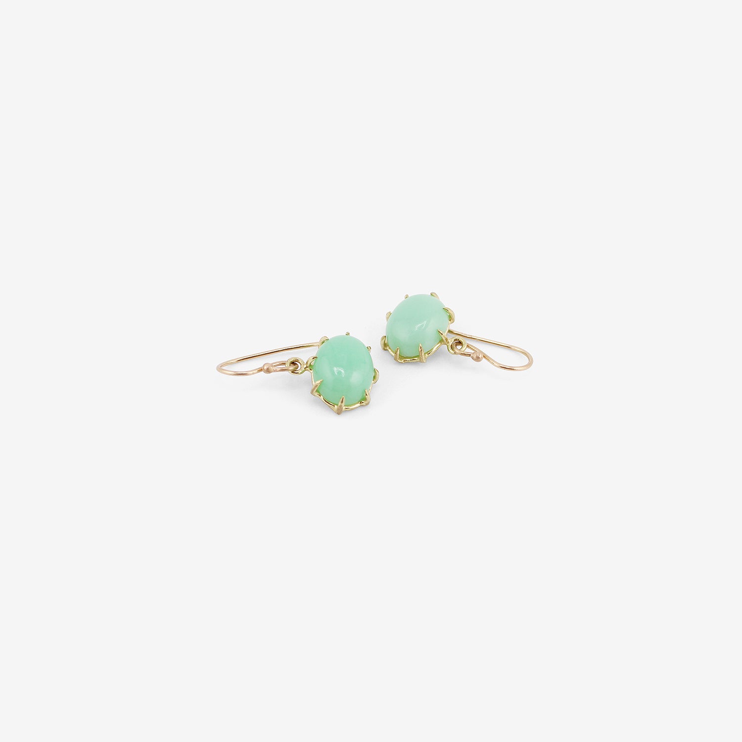 ROSANNE PUGLIESE 18K & OVAL CHRYSOPRASE CABOCHON EAST/WEST EARRINGS