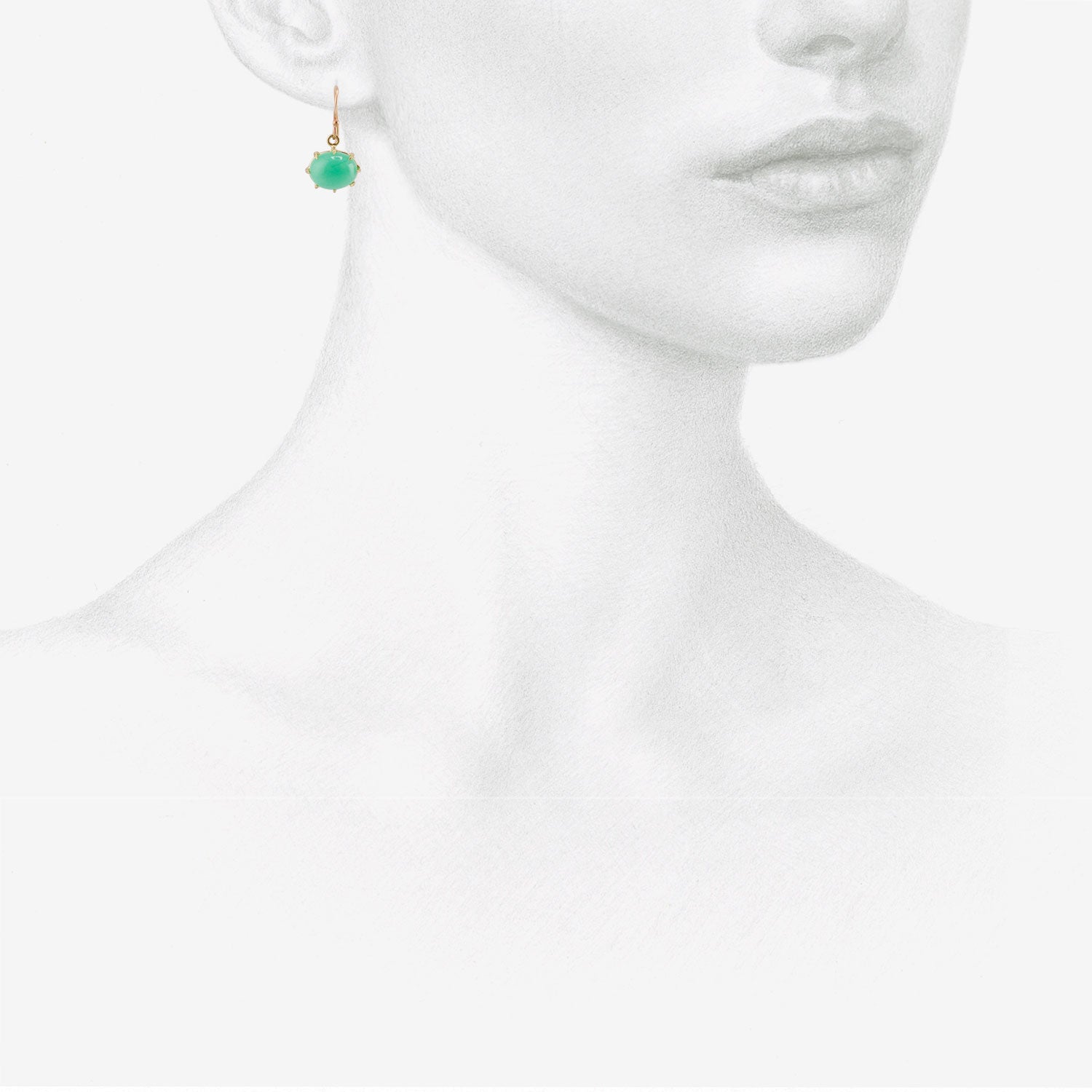 ROSANNE PUGLIESE 18K & OVAL CHRYSOPRASE CABOCHON EAST/WEST EARRINGS