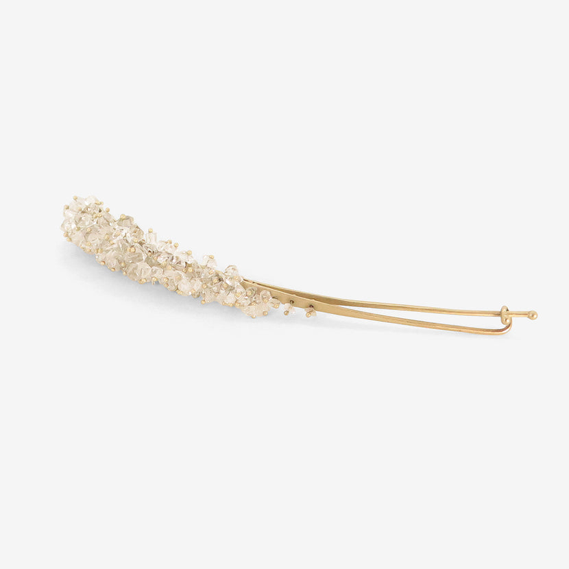 TED MUEHLING 10K & HERKIMER DIAMOND CRYSTAL LARGE BARRETTE