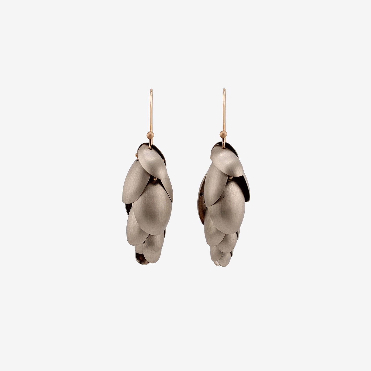 TED MUEHLING 14K WHITE GOLD SMALL ARTICULATED PINECONE EARRINGS