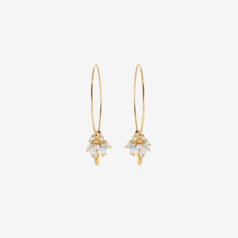 TED MUEHLING 18K & AUSTRALIAN OPAL SMALL HOOP CLUSTER EARRINGS