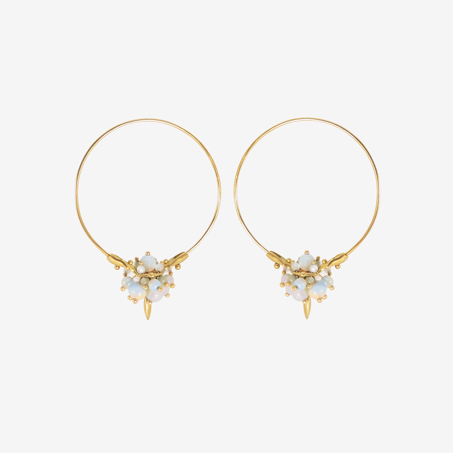 TED MUEHLING 18K & AUSTRALIAN OPAL SMALL HOOP CLUSTER EARRINGS